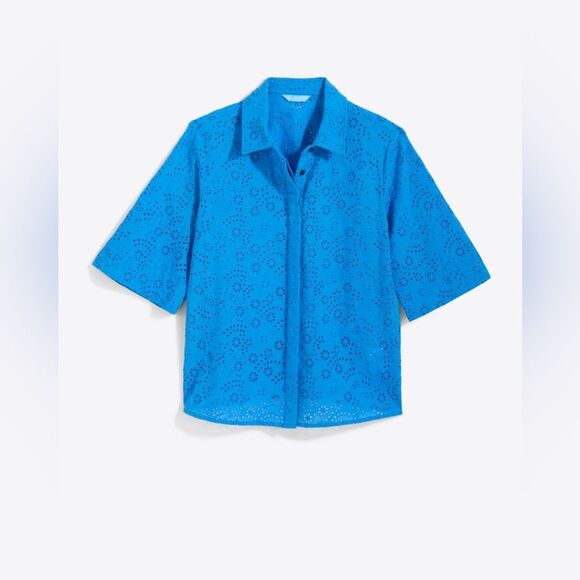 NWT Draper James Evelyn Short Sleeve Button Front Top in Eyelet Royal Blue - Picture 3 of 8